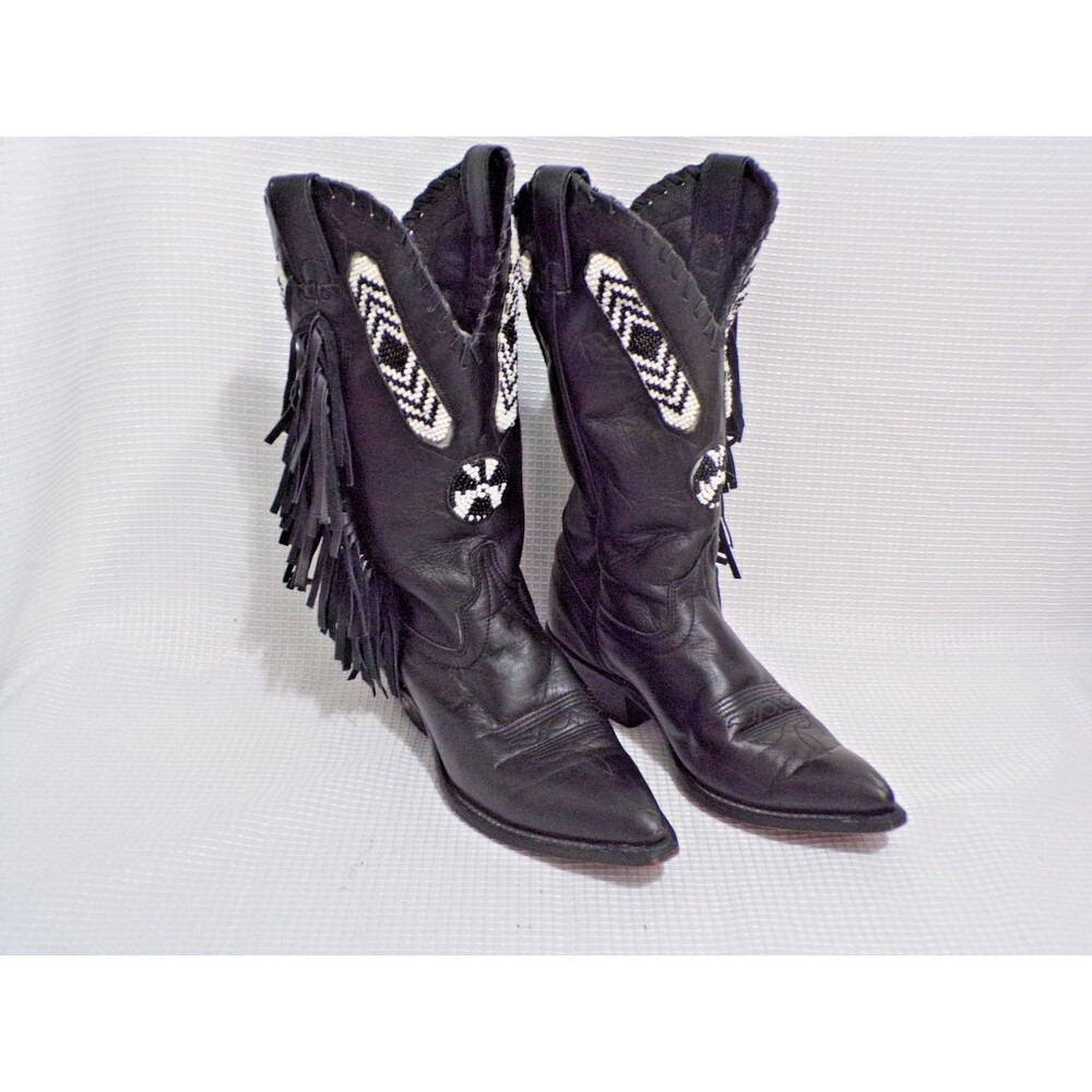 Code West by Dan Post Women's Cowboy Boots Size 7M USA Leather Uppers Fringe